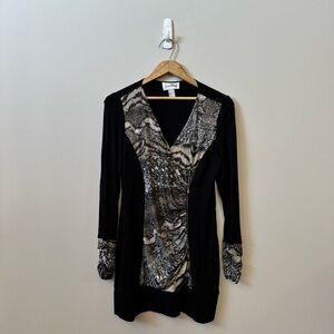 Joseph Ribkoff black & snake skin print v-neck long sleeve tunic